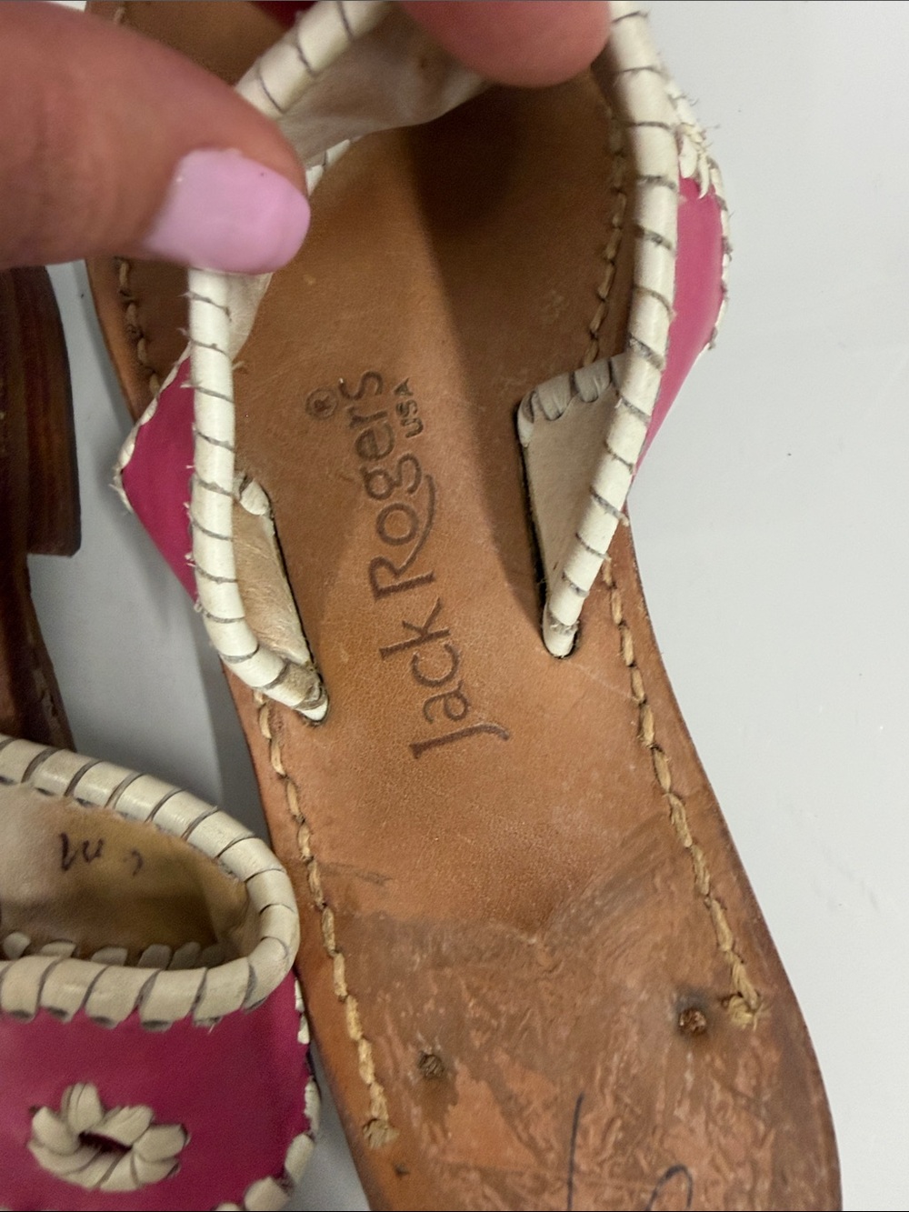 Jack Rogers Pink and Cream Leather Thong Sandals - Picture 7 of 7